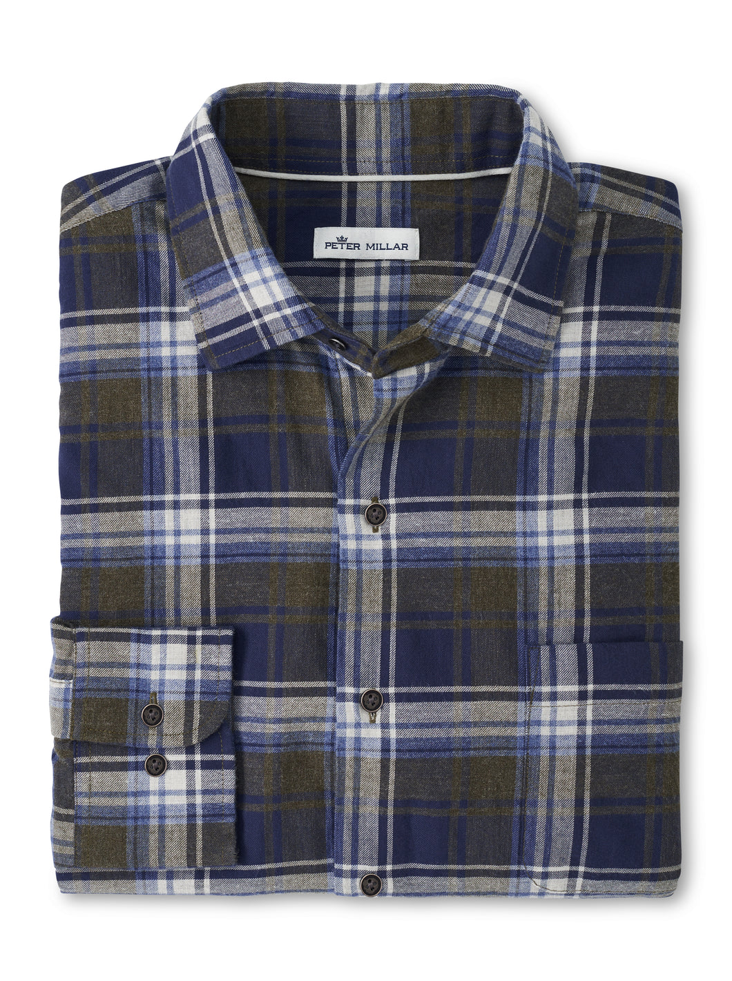 Peter Millar Timber Park Cotton Sport Shirt in Olive Branch