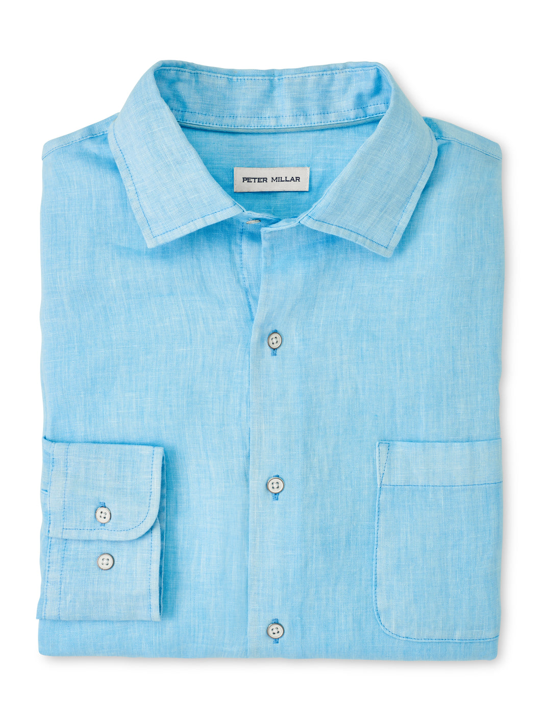 Peter Millar Coastal Garment-Dyed Linen Sport Shirt in Blue Sound