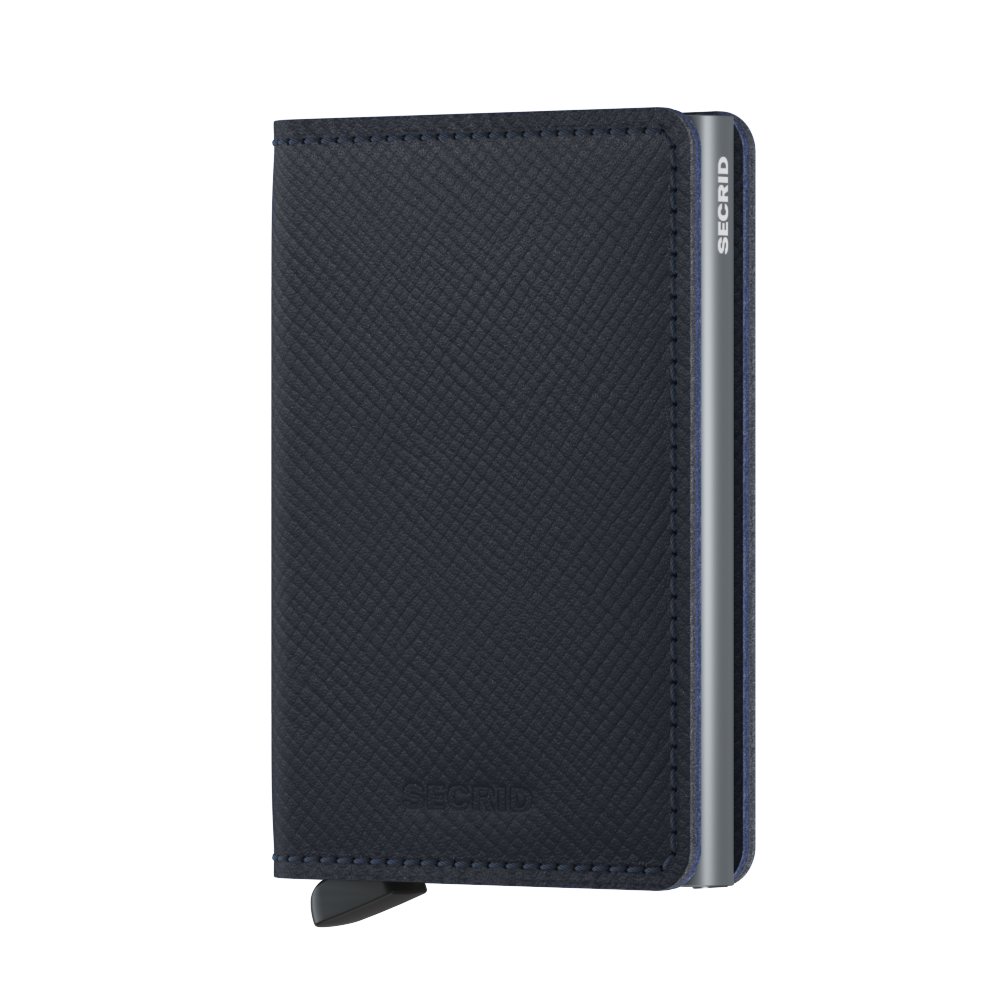 Secrid Slim Saffiano Wallet in Navy