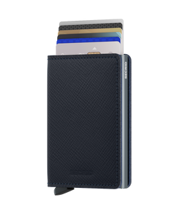 Secrid Slim Saffiano Wallet in Navy